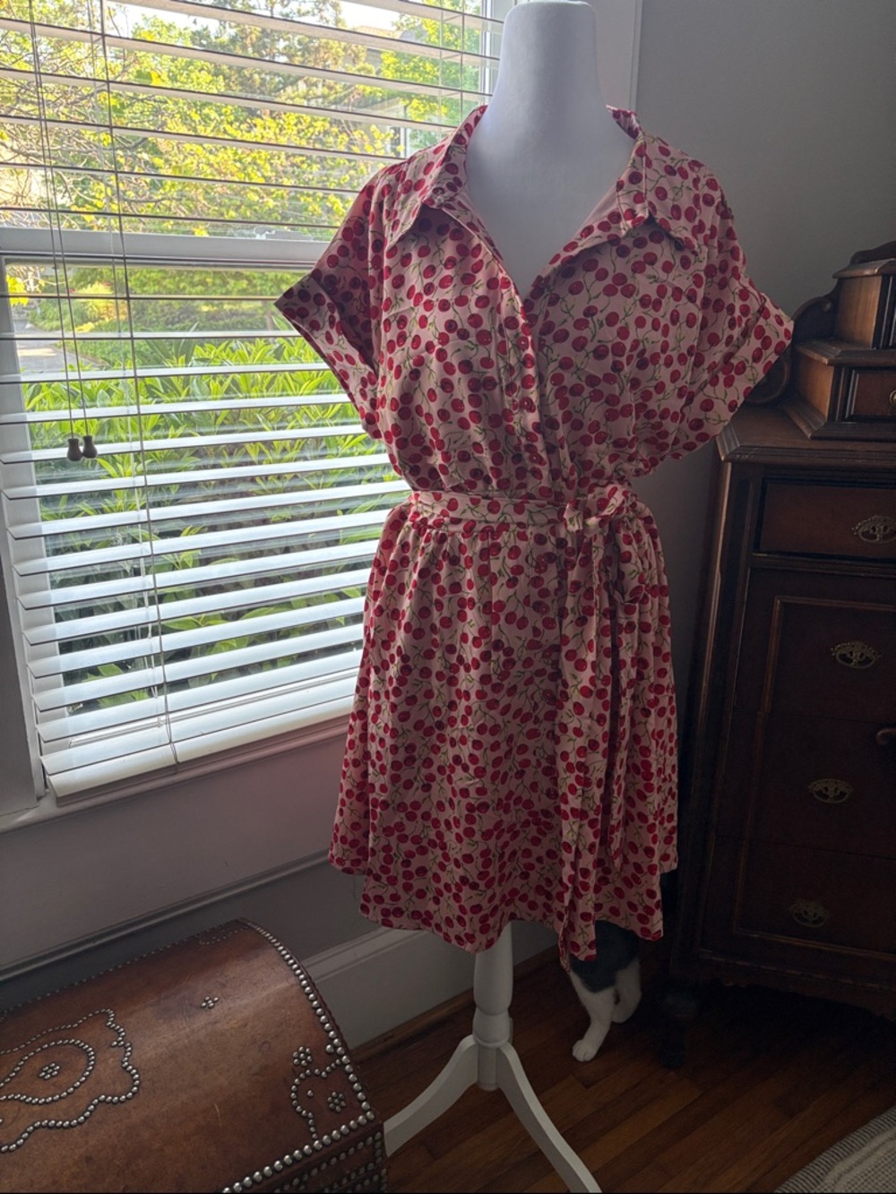ModCloth Cream Mini Dress with Red Cherry Print